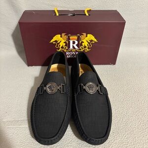 Royal Shoes Black Men's Croc-Texture Loafers size 10.5 style MOC-158 new in box